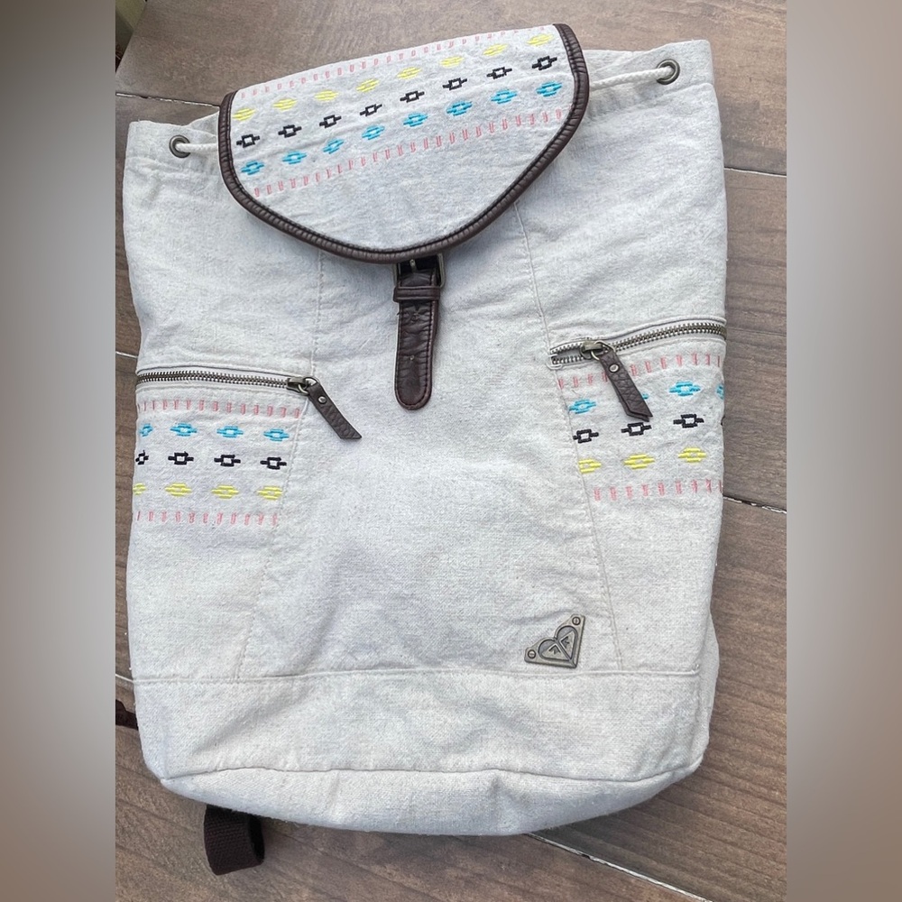 Roxy Cream And Brown Drawstring Backpack With Col… - image 1